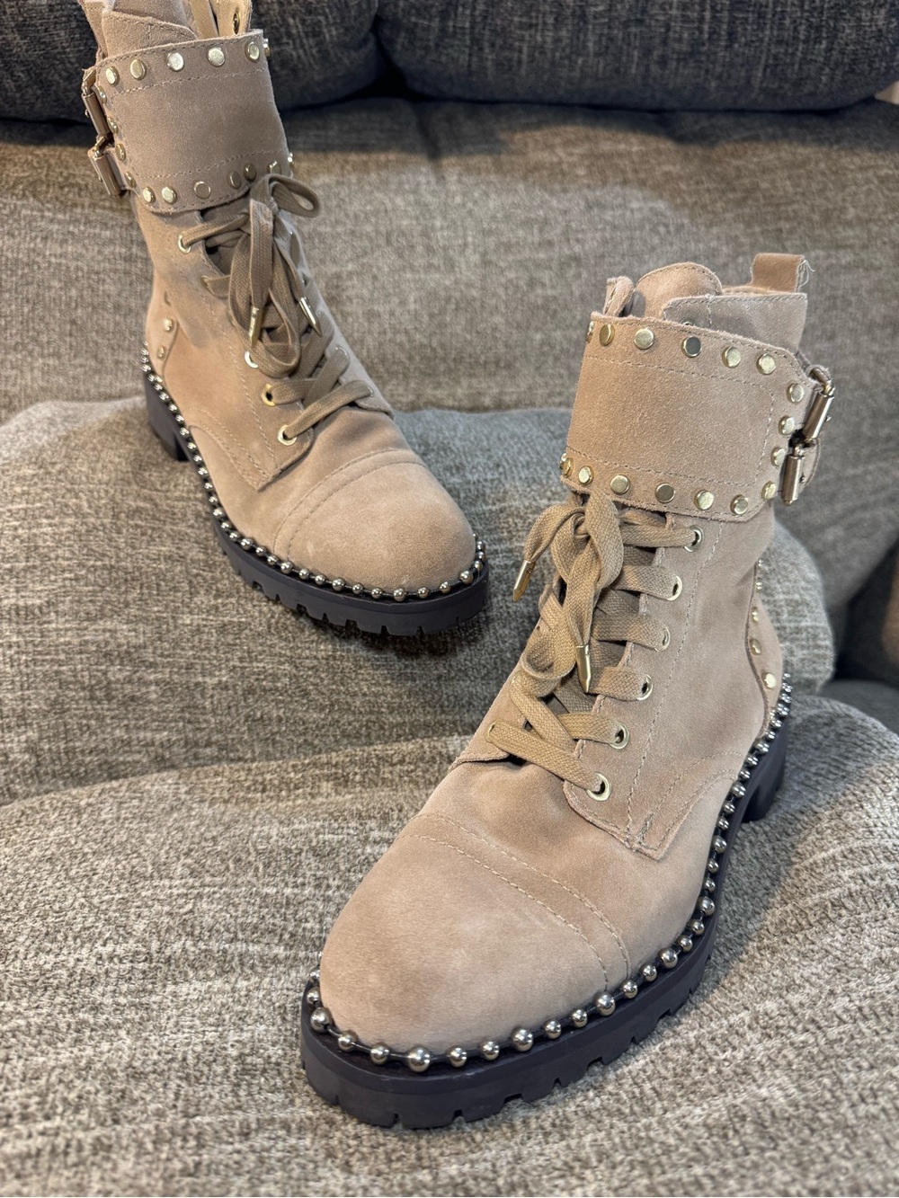 Sam Edelman Jennifer Women’s Brown Studded Combat Boots Size 7M - Picture 13 of 15